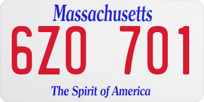 MA license plate 6ZO701