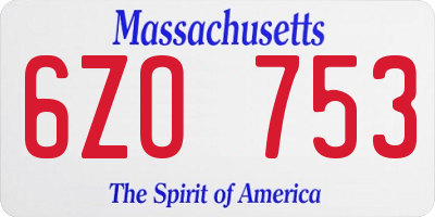MA license plate 6ZO753
