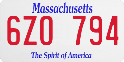 MA license plate 6ZO794