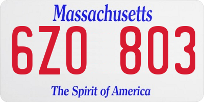 MA license plate 6ZO803