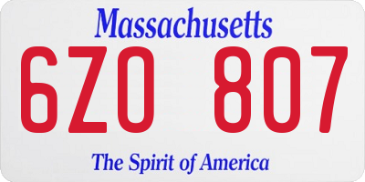 MA license plate 6ZO807
