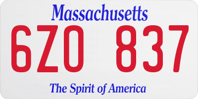 MA license plate 6ZO837