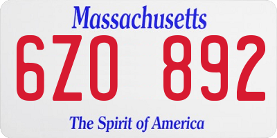MA license plate 6ZO892