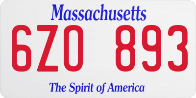 MA license plate 6ZO893