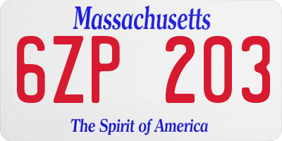 MA license plate 6ZP203