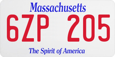 MA license plate 6ZP205
