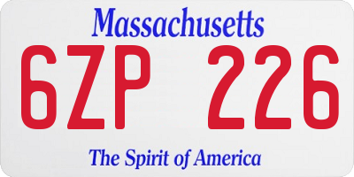 MA license plate 6ZP226