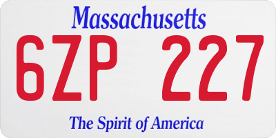 MA license plate 6ZP227