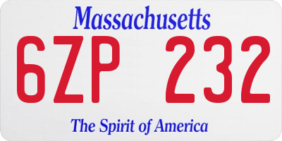 MA license plate 6ZP232