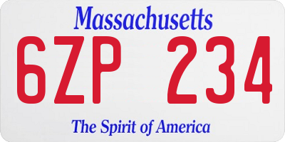 MA license plate 6ZP234