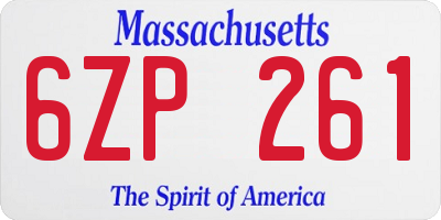 MA license plate 6ZP261