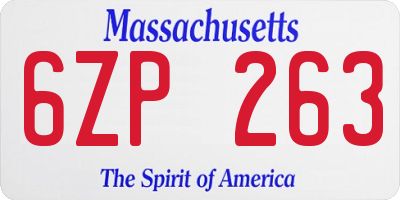 MA license plate 6ZP263