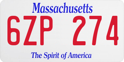 MA license plate 6ZP274