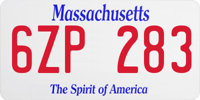 MA license plate 6ZP283