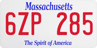 MA license plate 6ZP285