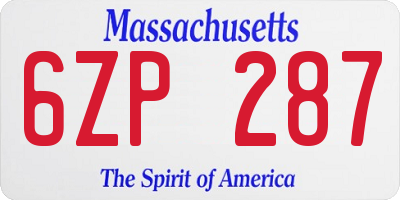 MA license plate 6ZP287