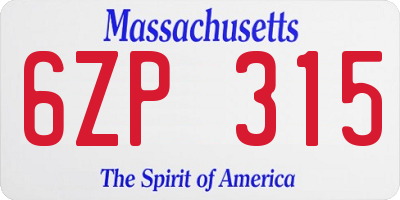 MA license plate 6ZP315