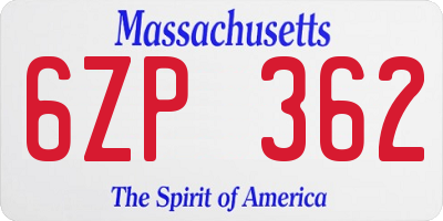 MA license plate 6ZP362