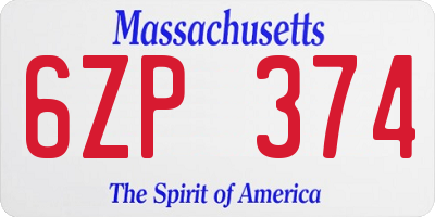 MA license plate 6ZP374