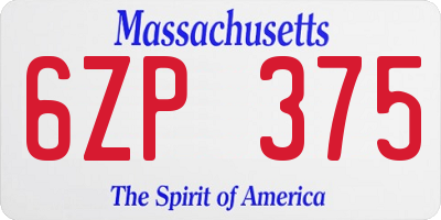 MA license plate 6ZP375