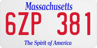 MA license plate 6ZP381