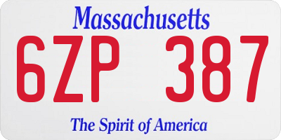 MA license plate 6ZP387