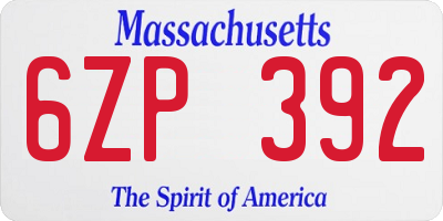 MA license plate 6ZP392