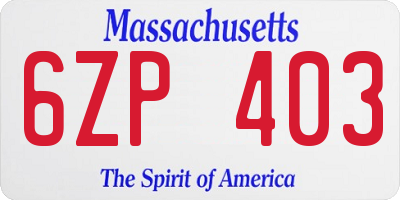 MA license plate 6ZP403