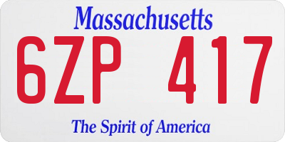 MA license plate 6ZP417