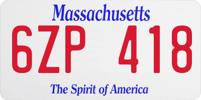 MA license plate 6ZP418
