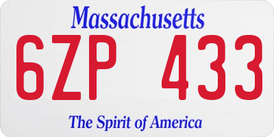 MA license plate 6ZP433