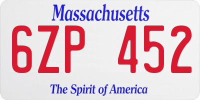 MA license plate 6ZP452