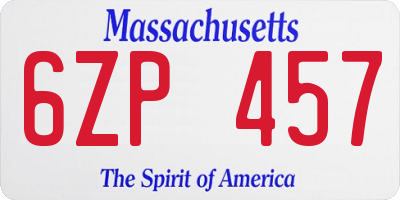 MA license plate 6ZP457