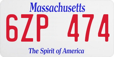 MA license plate 6ZP474
