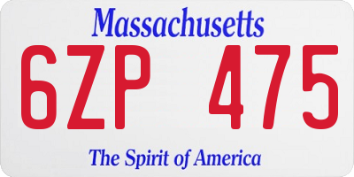 MA license plate 6ZP475