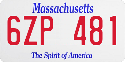 MA license plate 6ZP481