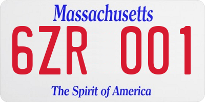 MA license plate 6ZR001