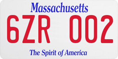 MA license plate 6ZR002
