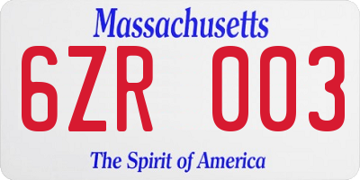MA license plate 6ZR003