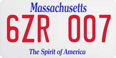 MA license plate 6ZR007