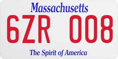 MA license plate 6ZR008