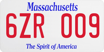 MA license plate 6ZR009