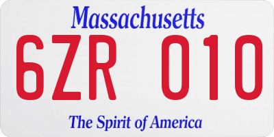 MA license plate 6ZR010