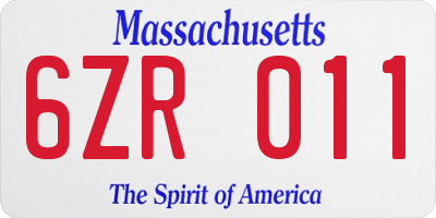MA license plate 6ZR011