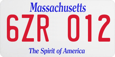 MA license plate 6ZR012