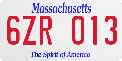 MA license plate 6ZR013