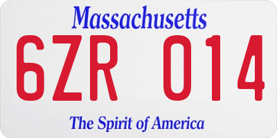 MA license plate 6ZR014