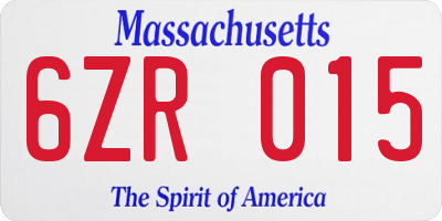 MA license plate 6ZR015