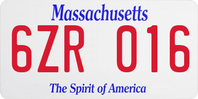 MA license plate 6ZR016