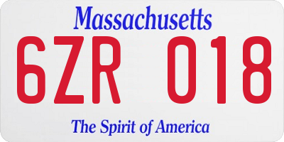 MA license plate 6ZR018